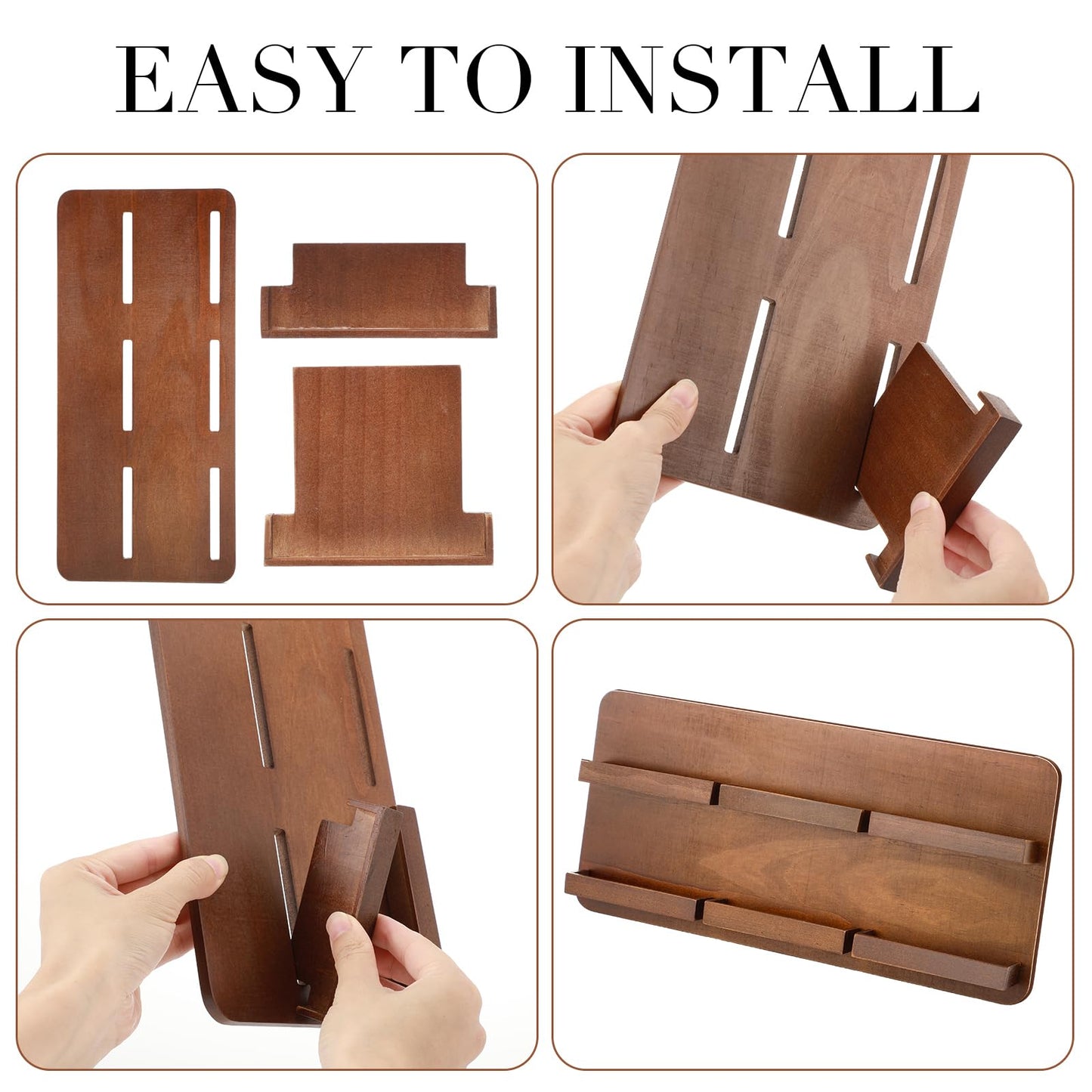Leinuosen 2 Tie Wood Business Card Holder for Desk 6 Slot Multiple Business Card Organizer Desktop Cards Display Stand Storage Detachable for Office Exhibition Meeting Home Men Women, 13 x 6.3 Inch
