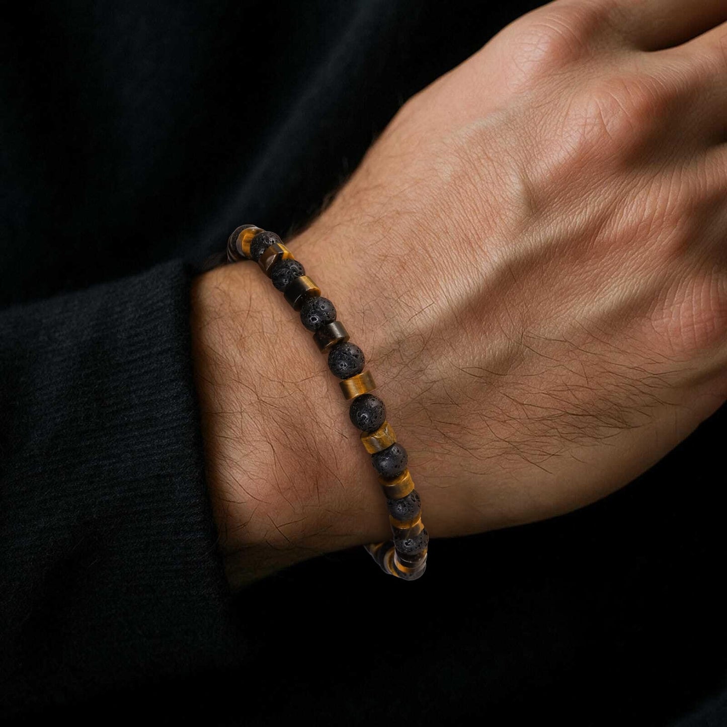 TRUMIUM Beaded Bracelets for Men Women Natural Hematite 6mm Tiger Eyes Mens Bracelet Gemstone Jewelry for Him 9 Inch Length
