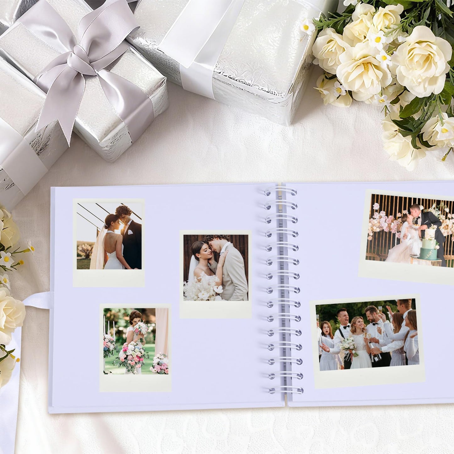 BINBE 8 x 8 Inch Letters to The Bride Scrapbook Kit DIY Blank Paper Scrapbook Photo Album Wedding Memory Book Bridal Guest Book Sign with Pearl Stickers, Letter Patches, Bows White