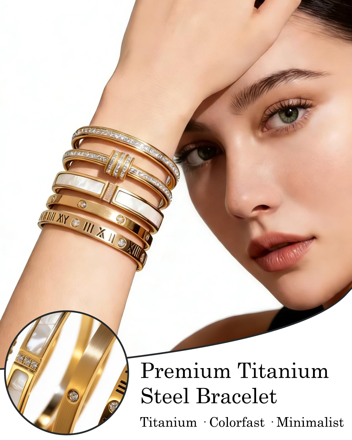 5-Piece Elegant Stainless Steel Bracelet Set, Fashionable Classic Design, Stainless Steel 5 Piece Bracelet Set, Non Tarnish Bangle, Elegant Bracelets Sets for Everyday and Formal Wear (Rose Gold)
