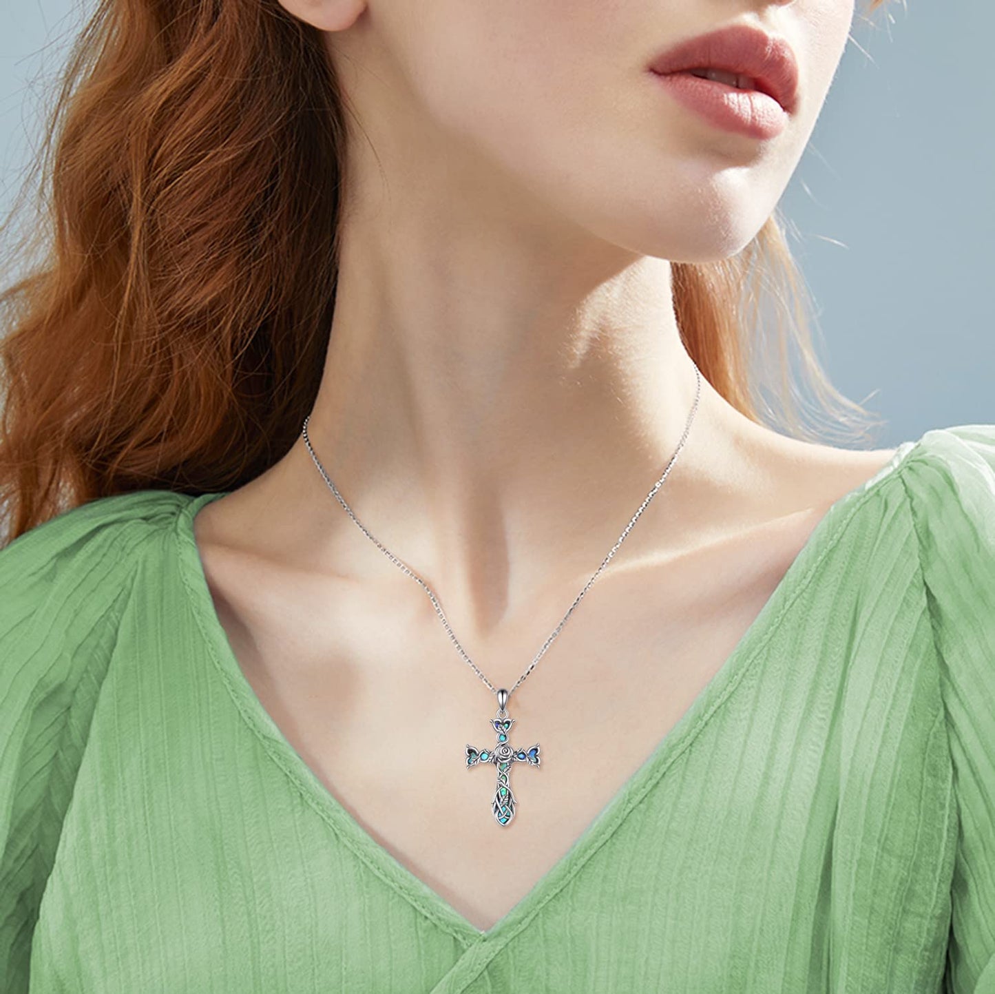 ONEFINITY Cross Necklace 925 Sterling Silver Celtic Knot Rose Flower Cross Necklace Pendant Gifts for Women Cross Jewellery Gifts