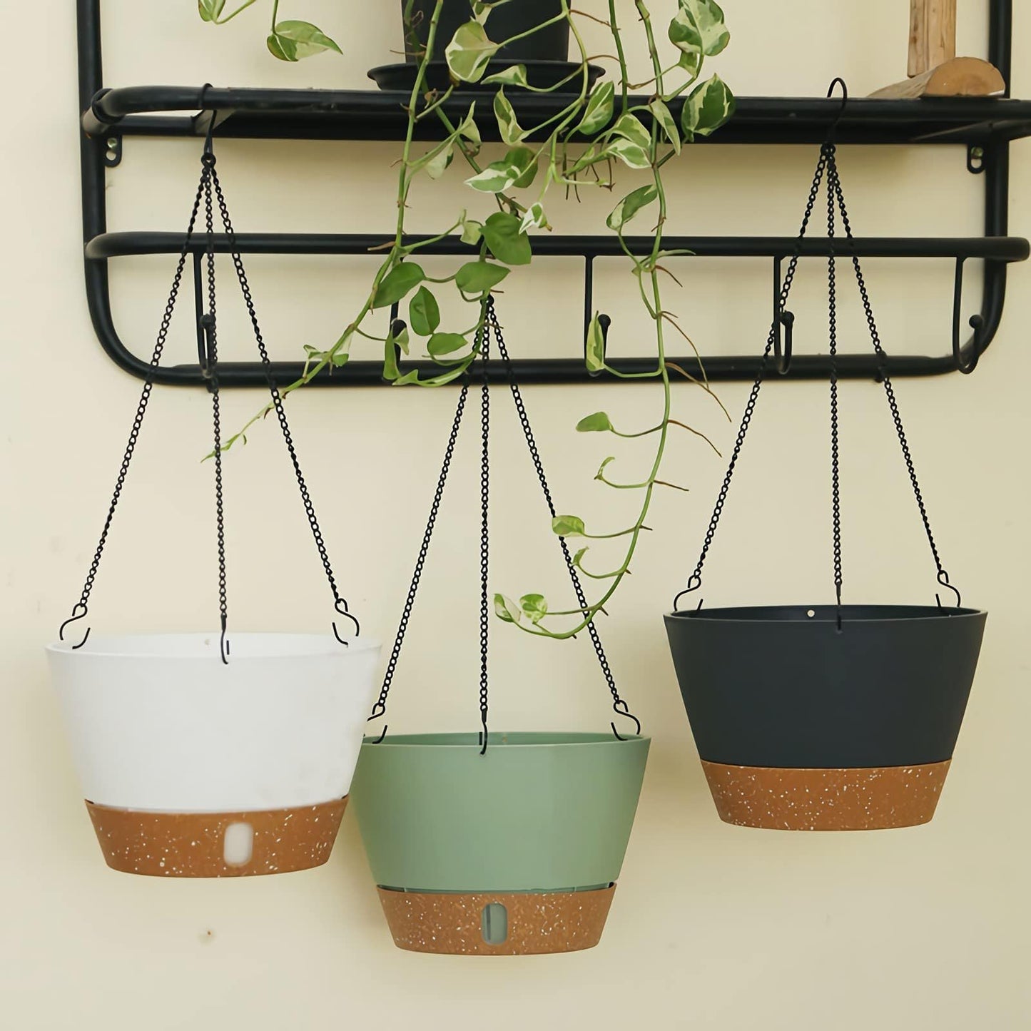 ZMTECH 2 Pack 10 Inch Hanging Planters for Indoor Plants, Modern Gray Hanging Planter with Visible Water Level Window & Metal Chain, Decorative Plant Hanger Indoor for Spring Balcony Decor