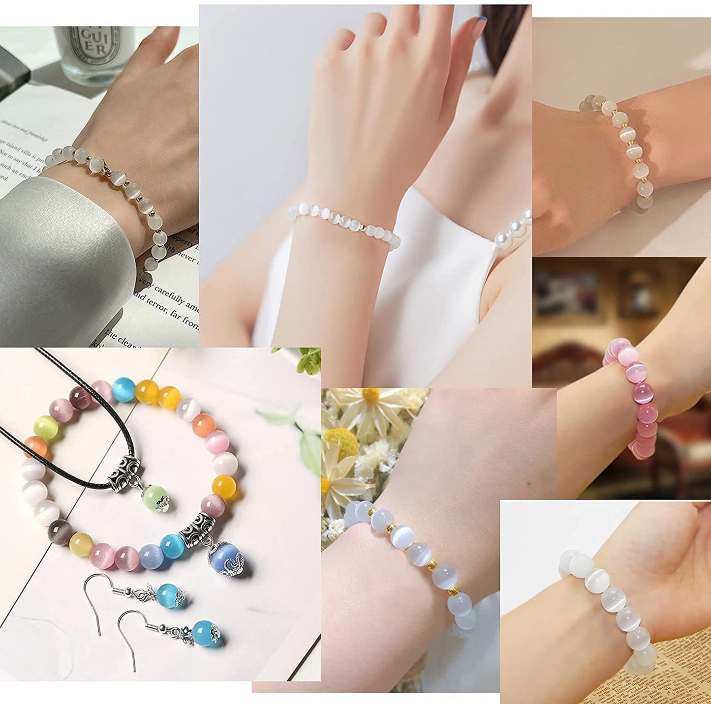 HAAMIIQII 8mm Purple Violet Cat Eye Glass Round Crystal Stone Loose Gemstone Beads for Jewelry Making Bracelets Necklaces Earrings Crafts (45-50pcs)