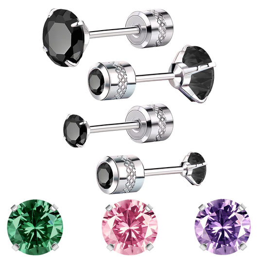 2 Pairs Flat Back Stud Earrings for Women, Nap Earrings as Black Stud Earrings for Women, Hypoallergenic Earrings for Sensitive Ears as Birthday Gifts for Her (3+5mm, Black)