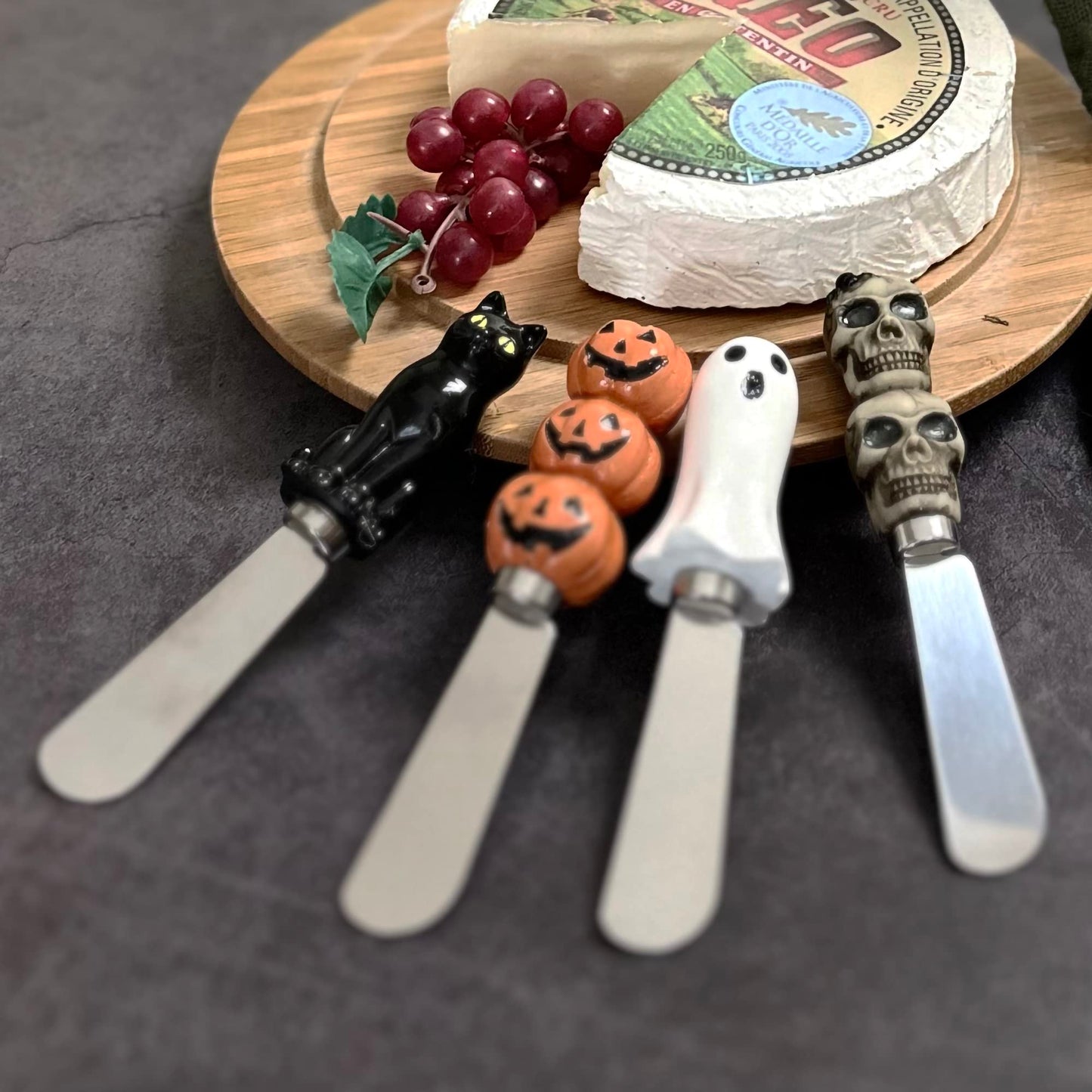 Supreme Housewares Halloween Themed Cheese Spreaders, Hand-Painted Resin Handles with Stainless Steel Blades for Spreading Cream Cheese, Butter, and Jam, Assorted Designs, Set of 4