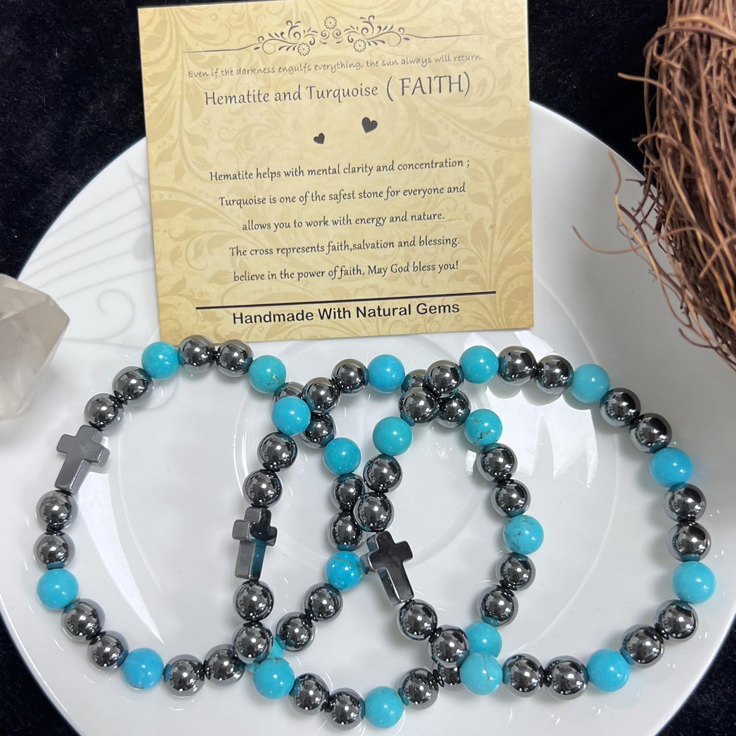 CHCCOYE 8mm Natural Healing Gemstone Bracelet Handmade Yoga Stretch Elastic Bracelet Stress Relief Crystal Jewelry for Men and Women (8mm FAITH)