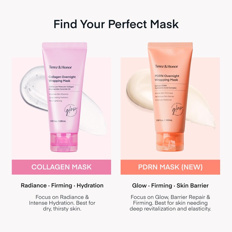 TEREZ & HONOR Collagen Night Wrapping Peel Off Mask & TremellaGlo Essence Face Serum Day & Night Glow Duo, for Elasticity, Hydrating & Glow, Korean Skincare, Dermatologist Tested