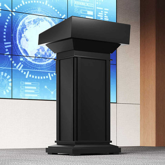 Acrylic Pulpit Luxury Podium in Wood, Thicken s s for Churches with Drawer, Wide Reading Surface Reception Restaurant Podium for Hotels, Seminars, Weddings and Classrooms (Black)