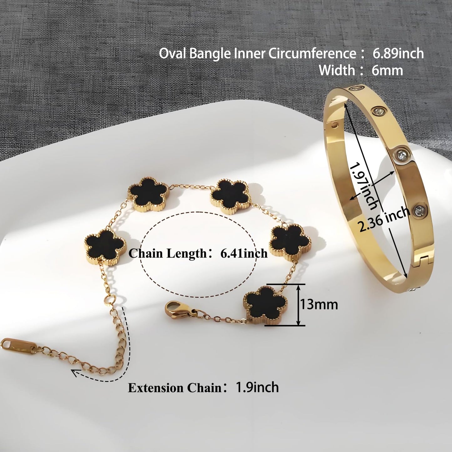 KARCCI Lucky Clover Bracelet and Friendship Love Bangle Bracelets Set for Women Girlfriend Cubic Zirconia Bracelet Set, Christmas Valentines Wedding Birthday Gifts