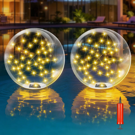 2026 New 2 Pack Floating Pool Lights, Warm White Solar Powered Pool Ball Lights That Float with 8 Modes, IP68 Waterproof Light Up Inflatable LED Balls for Pools Outdoor Party Wedding Yard Decorations
