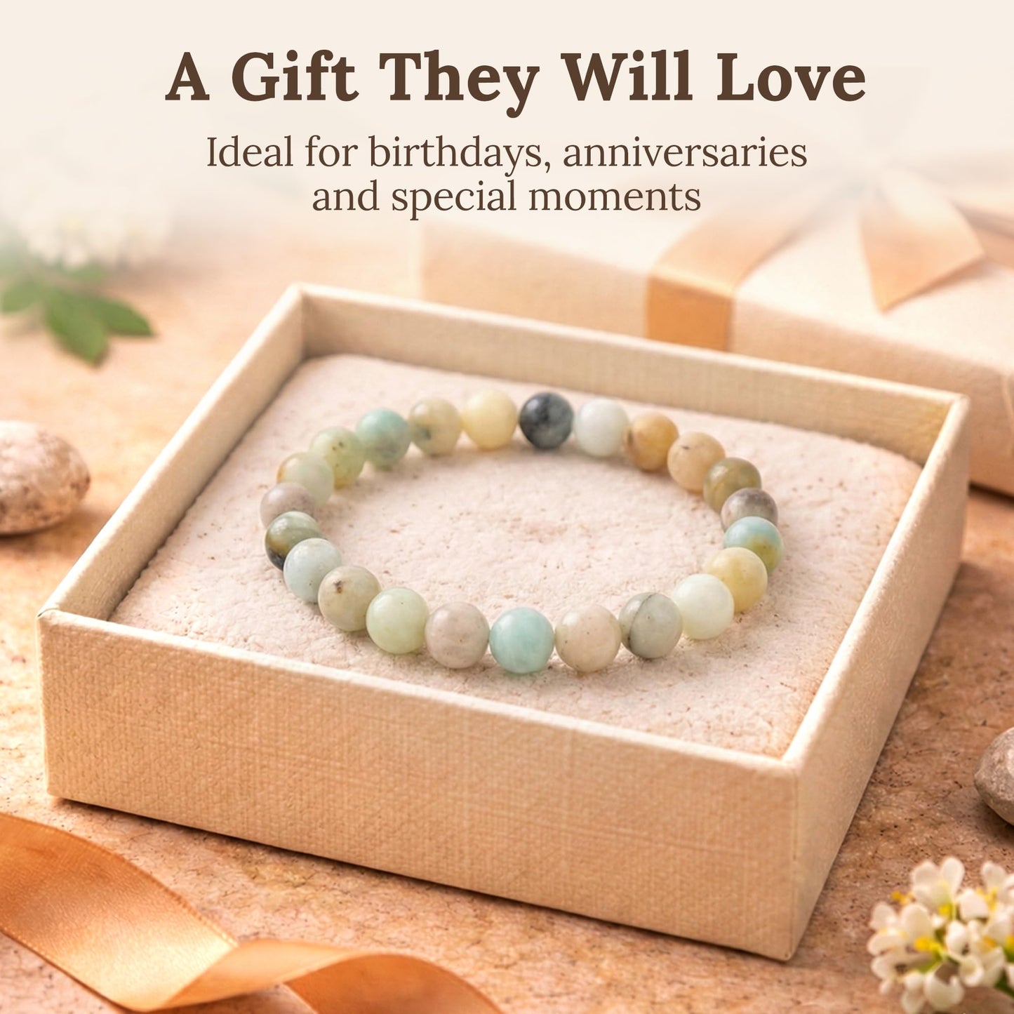 Elm City Direct 8mm Natural Stone Beaded Bracelet – Unisex Crystal Stretch Bracelets for Men & Women, Chakra & Healing Jewelry, Gift-Ready Beaded Bracelets (Amazonite, 8mm)