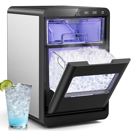 Nugget Ice Maker, 44lbs/24h Ice Makers Countertop, Soft Ice Ready in 5-10Mins Pebble Ice Maker, Self-Cleaning Pellet Ice Maker for Home, Kitchen, Office, Party
