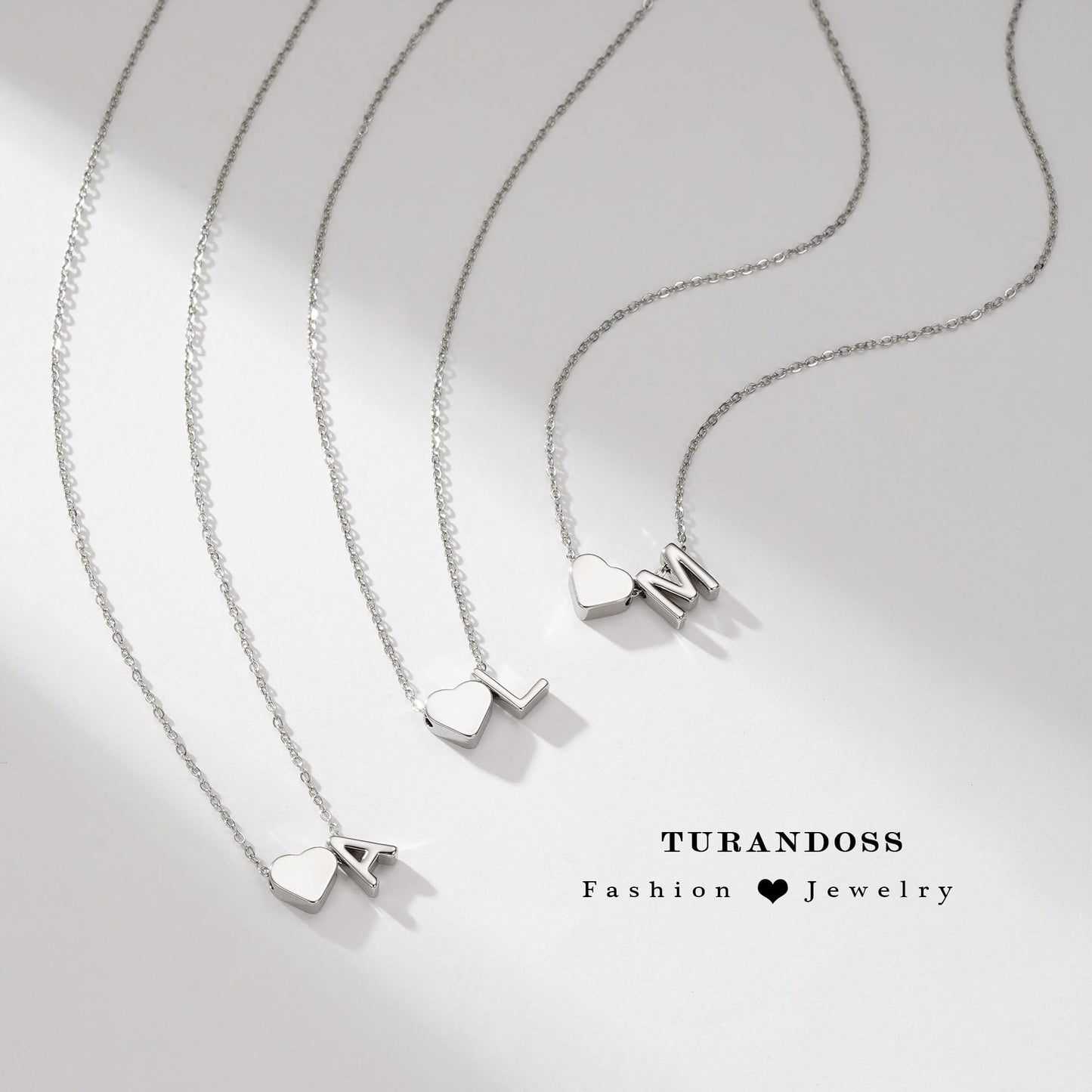 Turandoss Heart Initial Necklaces - Dainty, Trendy Tiny Silver Necklaces for Women - Mothers Day Gifts