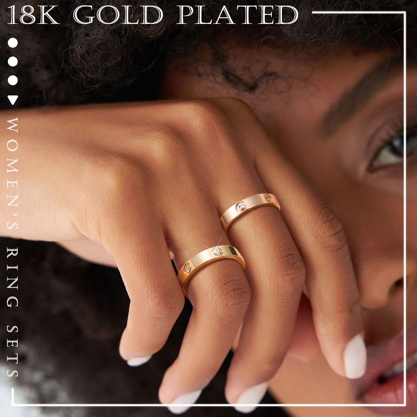 MPRAINBOW Gold Rings for Women - 18K Gold Plated Stainless Steel Cubic Zirconia Friendship Band Wedding Party Trendy Jewelry,Christmas Birthday Gift for Girlfriend #6