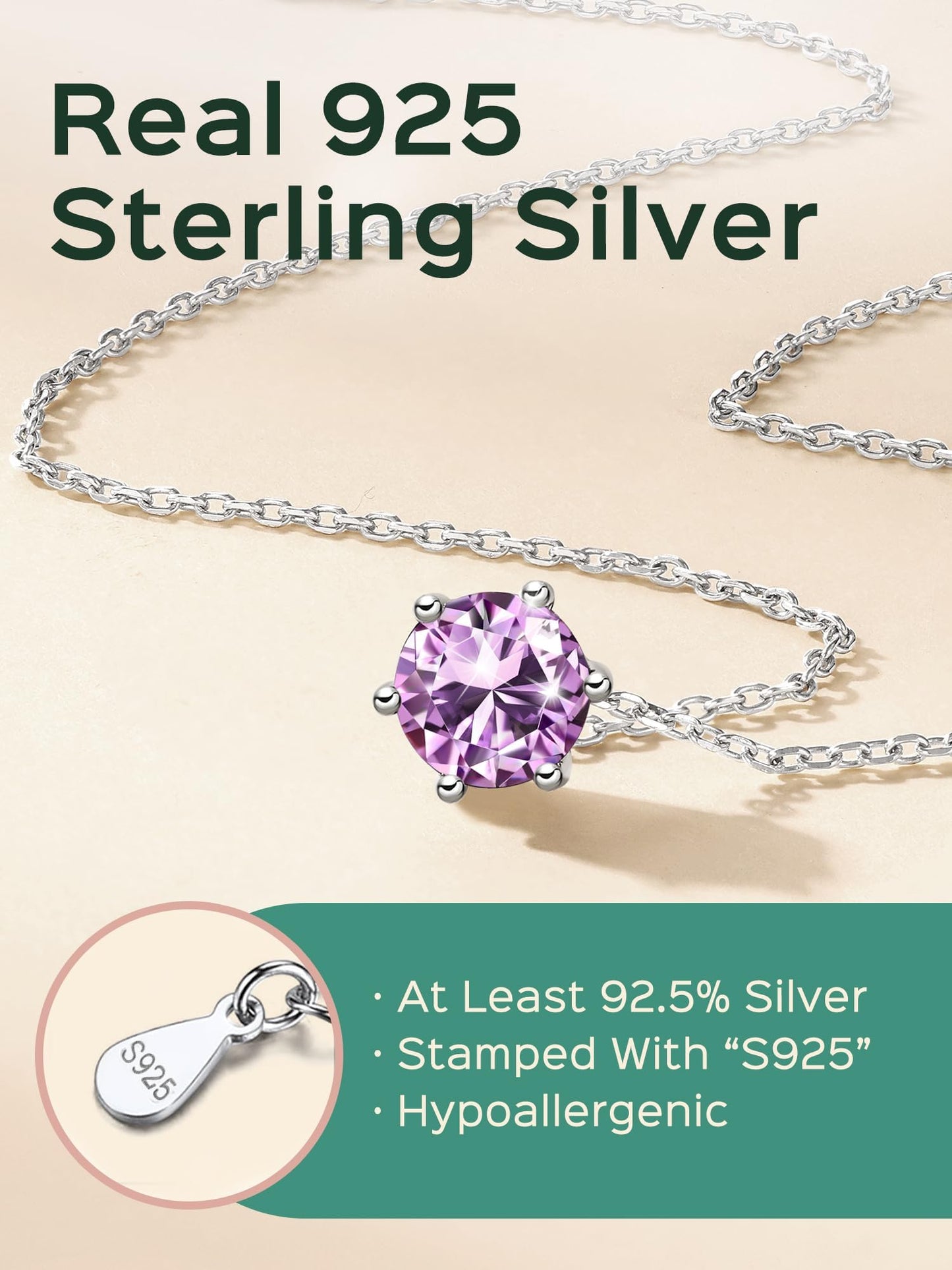 ChicSilver 925 Sterling Silver Alexandrite Necklace for Women White Gold Plated June Birthstone Necklace Dainty Round Crystal Purple Jewelry