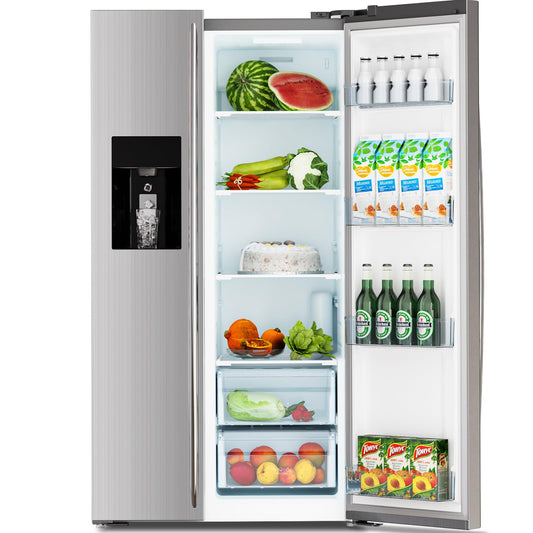 Antarctic Star 2 French Door Refrigerator Fridge, with Side Freezer &Water Dispensor,Nugget Ice Maker&Cube Ice,Adjustable Thermostat, 20 Cu Ft, Stainless Steel