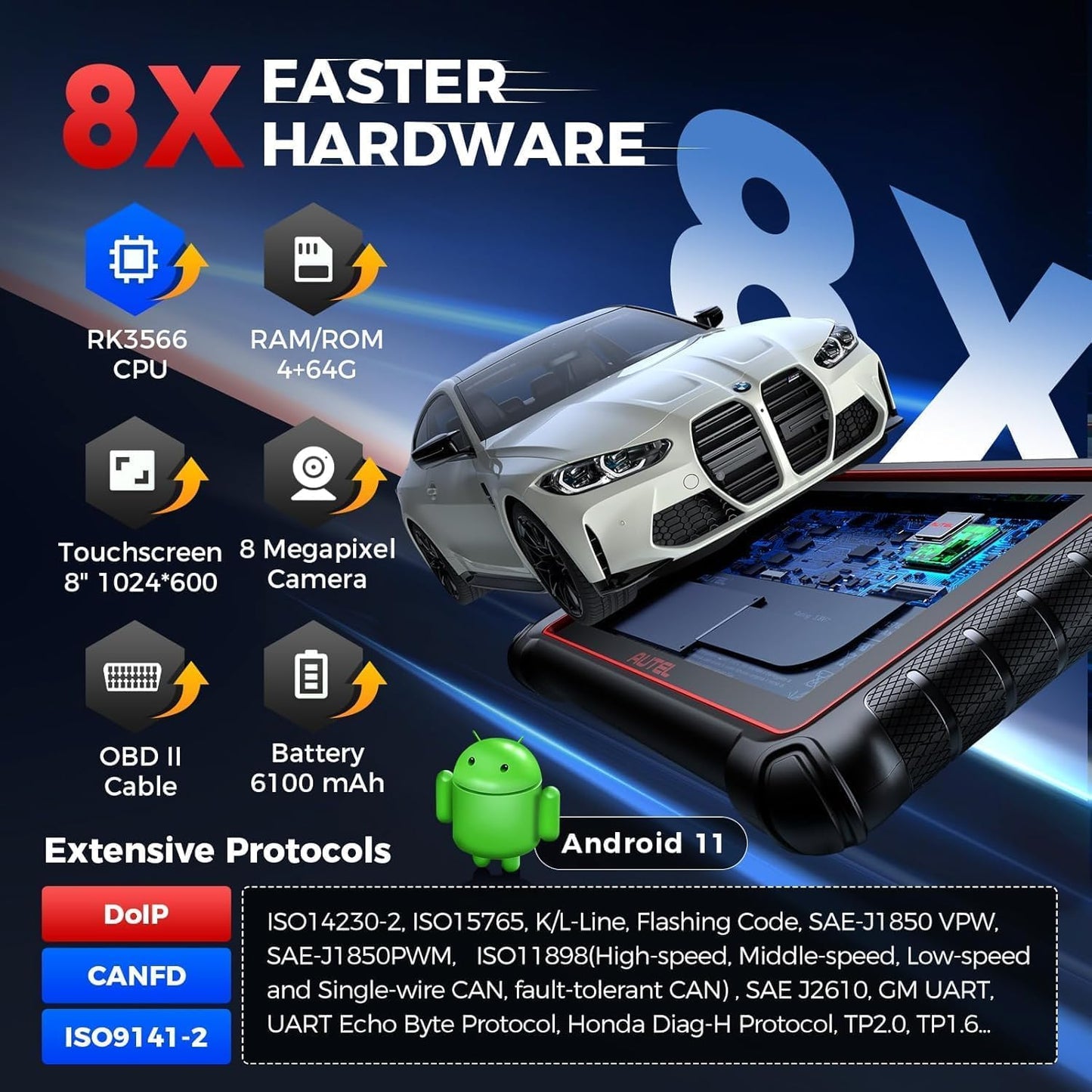 Autel Scanner MaxiCOM MK900: 2026 Updated as MK900BT MK900-BT MX900 Bidirectional Diagnostic Tool, 8in Up of MK808S MK808BT Pro MX808S 808Z, 3K+ Active Tests, 40+ Service, CAN-FD&DOIP, All System, FCA