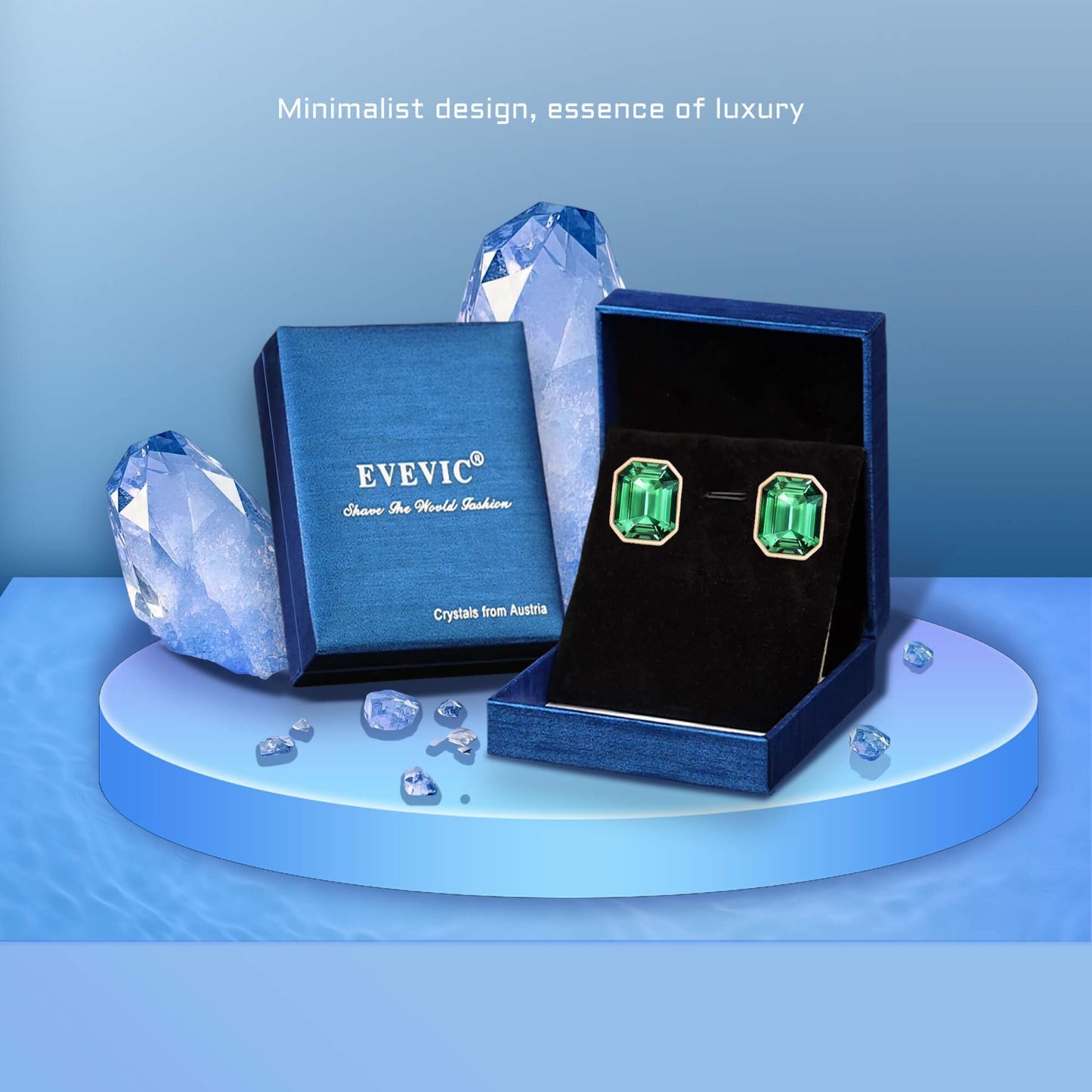 Austrian Crystal Octagon Stud Earrings for Women Fashion 925 Sterling Silver Post Hypoallergenic Jewelry (Emerald)