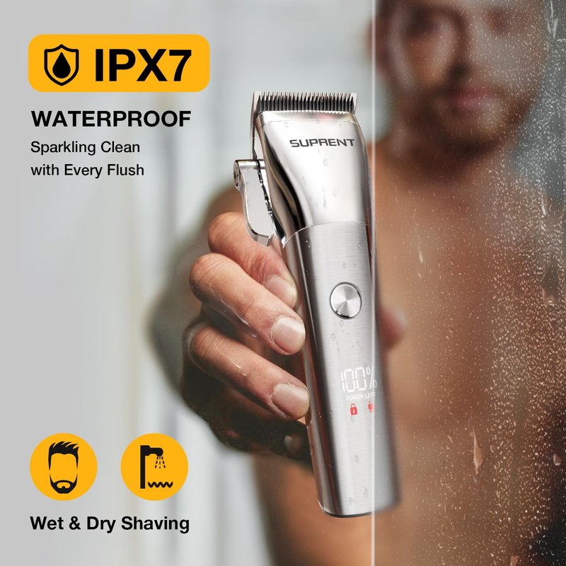 SUPRENT Low Noise Hair Clippers for Men Easy-Clean Waterproof Clippers, Cordless Clippers & Trimmers Set for Family Grooming