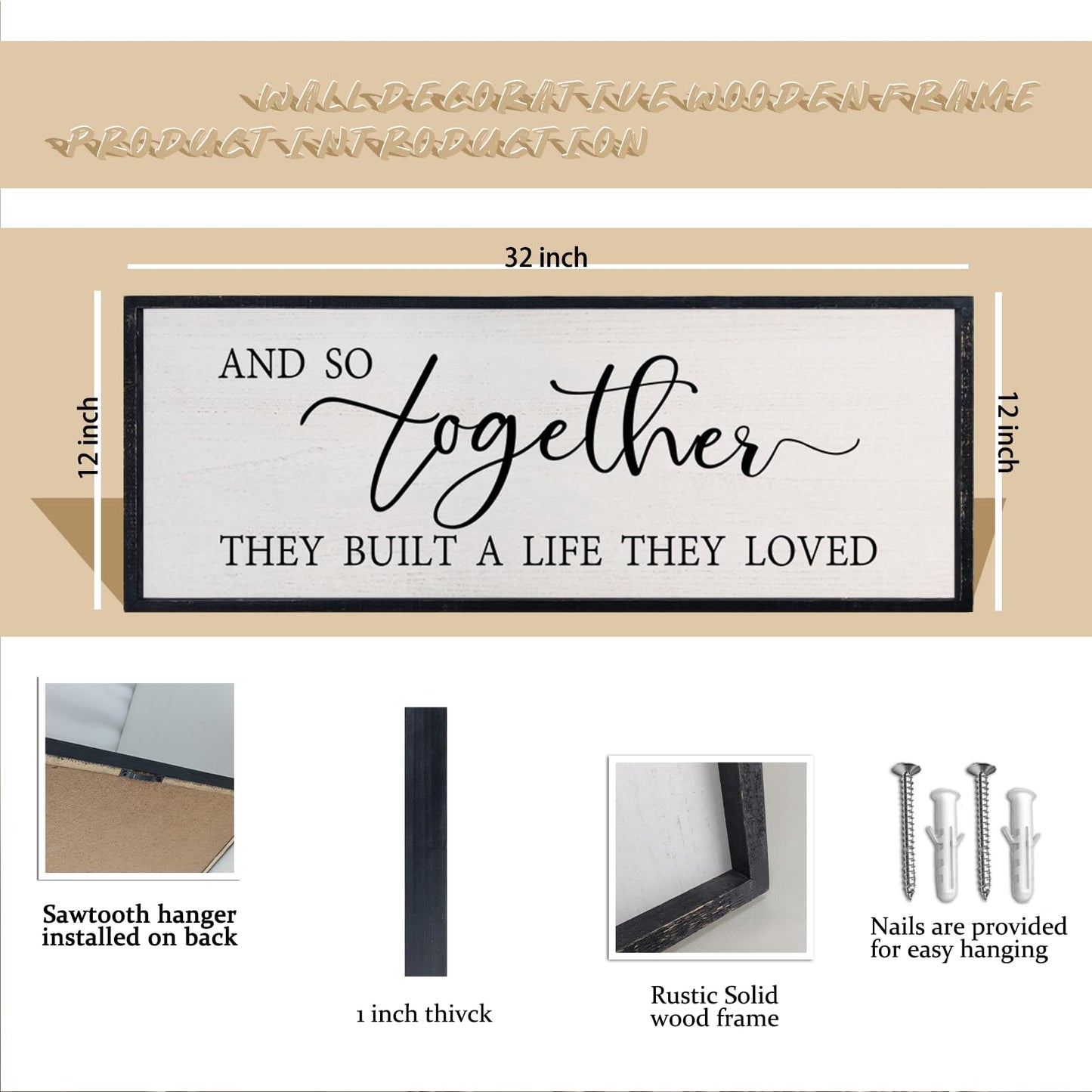 comurdyo Love Quote Wall Art And So Together They Built A Life They Loved Sign 32×12 Inch for Master Bedroom Over the Bed Living Room Farmhouse Rustic Wood Framed Wall Hanging Decor (Black)