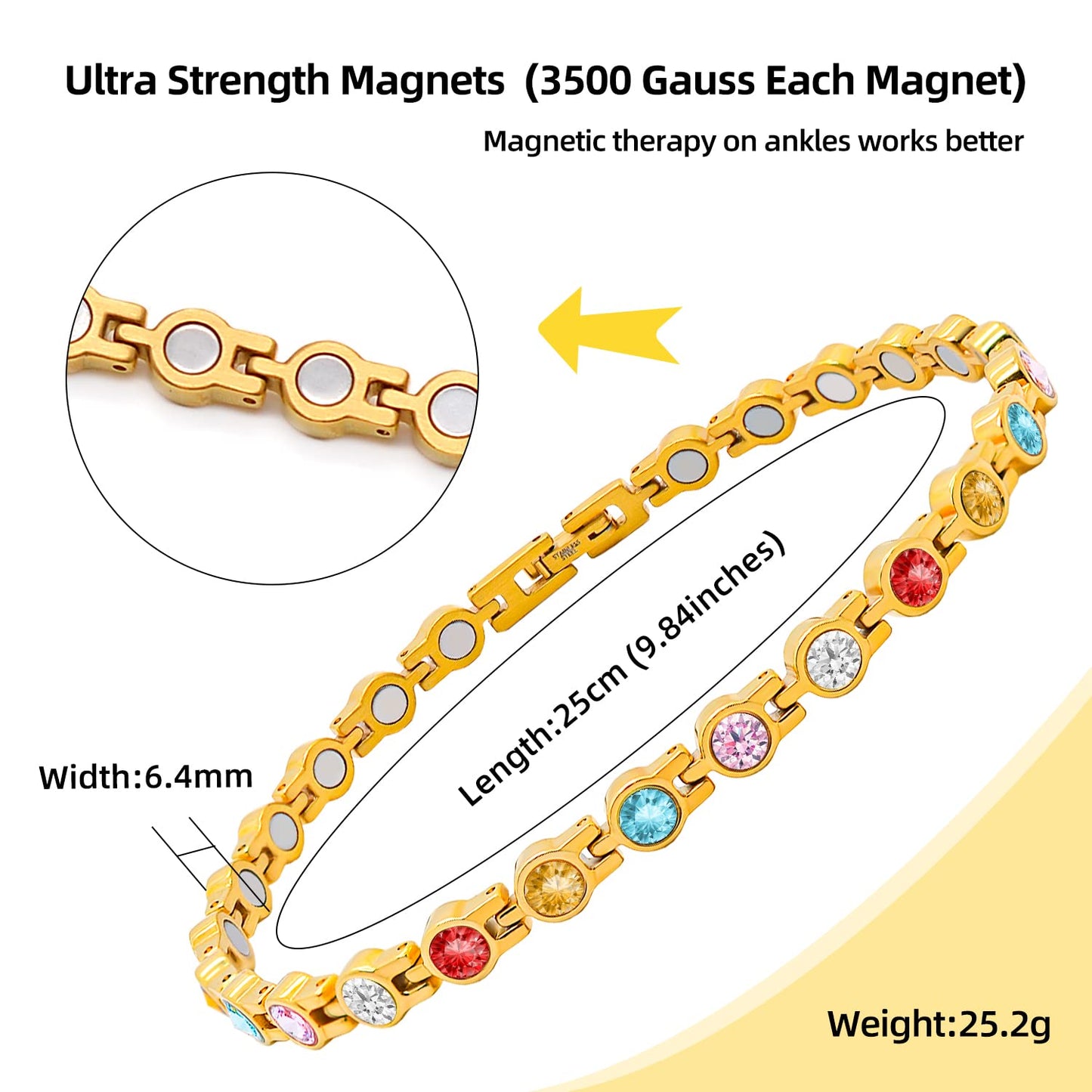 JEROOT Titanium Steel Magnetic Anklets Bracelets for Women, Magnetic Anklet for Women with 3500 Gauss Magnets, Adjustable Women's Anklet for Jewelry Gift