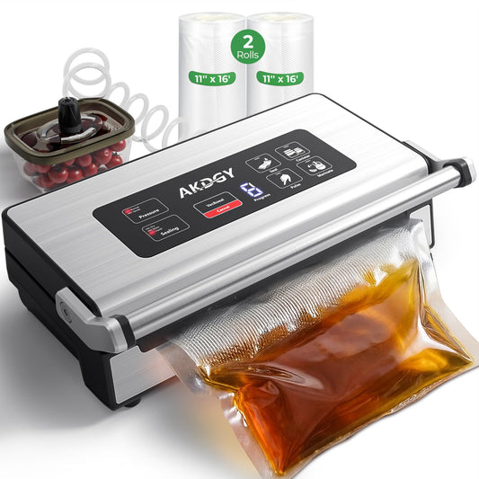 95Kpa Vacuum Sealer Machine，Upgraded Commercial Food Vacuum Sealer, 14-in-1 Functions & Double Heat Seal, Stainless Steel, Large Icons,130W Dual Pumps(25L/Min Suction), Widened Easy-Lock Handle