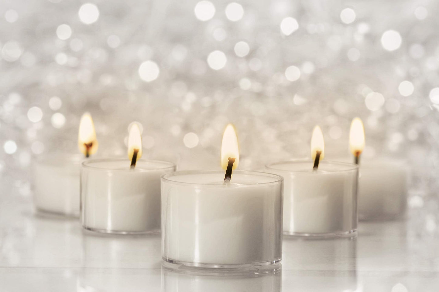 Ner Mitzvah Long Lasting Tealight Candles - 6 Hours - White in Clear Cups - Unscented - 40 Pack - Made in EU