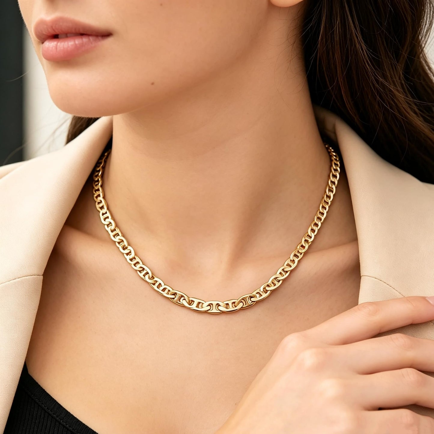 Milan Chiva 14K Gold Chunky Plated Snake Chain Necklace for women, Dainty Trendy Non Tarnish Charm Stacked Necklaces Fashion Jewelry for Women MNS-1031GD
