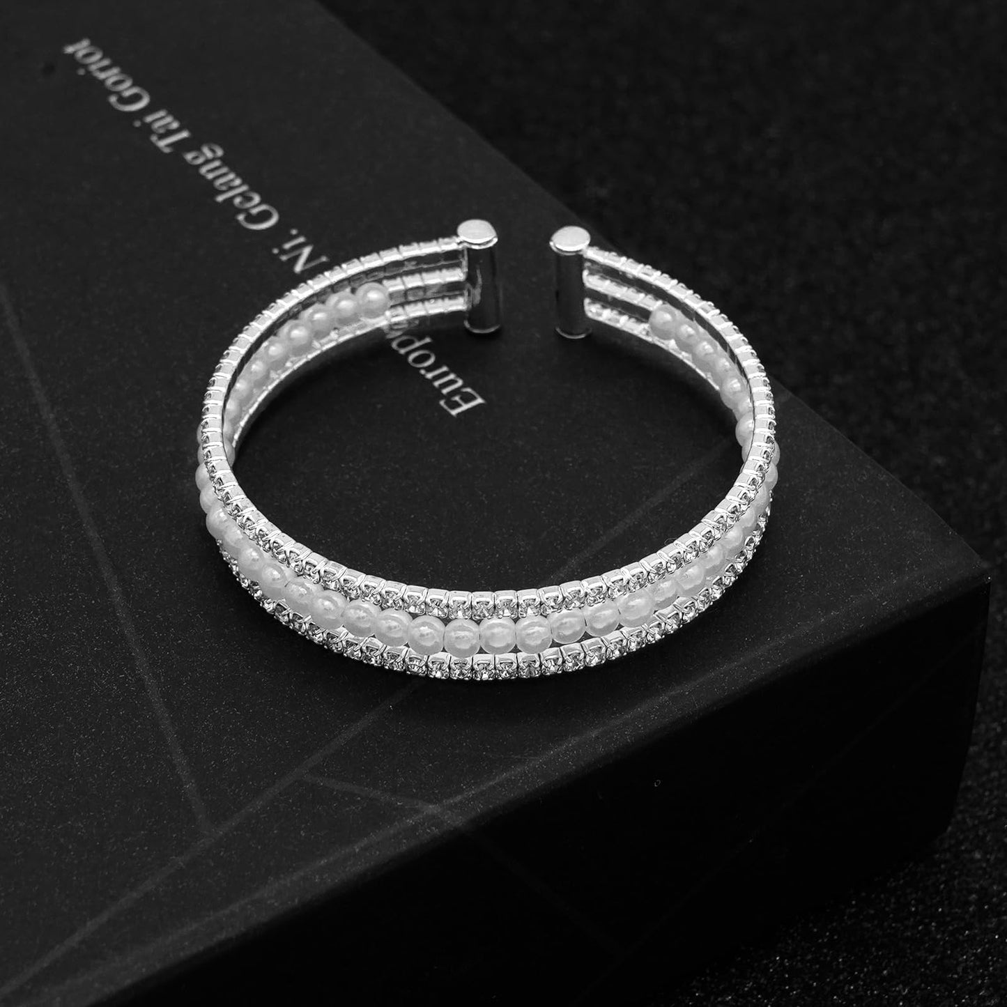 Tidefire Rhinestone Tennis Cuff Bracelet for Women Crystal Bridal Bangle for Prom Wedding Party Dating (1308 Silver)