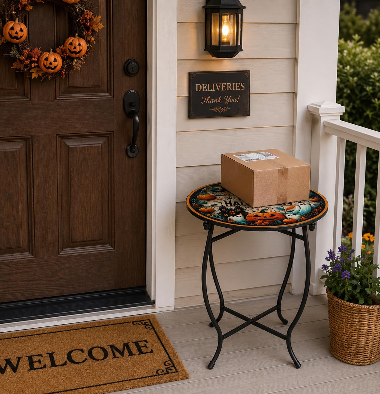 Aonagi Outdoor Side Table, 17 Inch Tall Weather Resistant Patio Side Table Plant Stand for Indoor Outdoor Use, Metal Round Table for Flower Pots Vase Home Decor, Easy Assemble