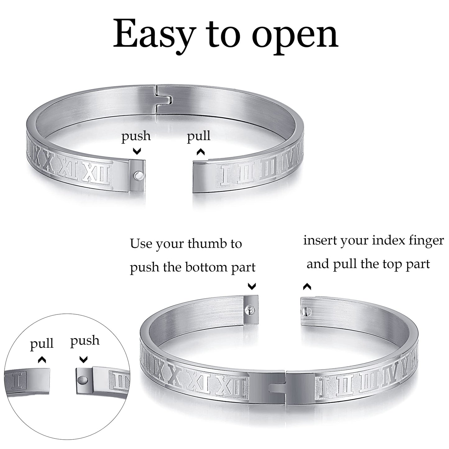 WFYOU 3PCS Stainless Steel Bracelets for Men Gold Roman Numeral Bangle Bracelet Twisted Cable Bracelet Adjustable Cuff Bracelet Mens Luxury Jewelry Bracelets Gifts(O:Silver-CZ Leopard Head)