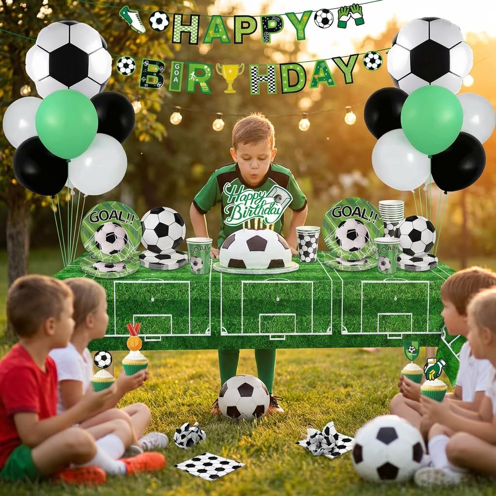 167 Pcs Soccer Party Decorations Birthday Kit Soccer Theme Party Supplies Set Serves 24 Guests Banners Balloons & Cake Toppers Indoor Outdoor Decor