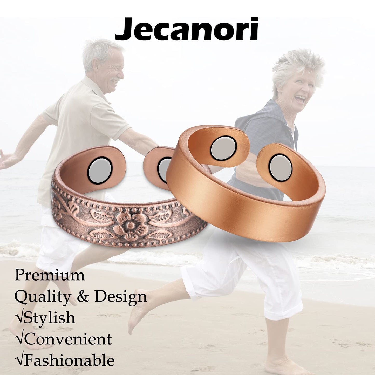 Jecanori 4PCS Copper Magnetic Rings for Women Men Magnetic Therapy for Arthritis Pain Relief Pure Copper Ring with 3500 Gauss Magnet,Lymphatic Drainage Therapeutic Magnetic Ring