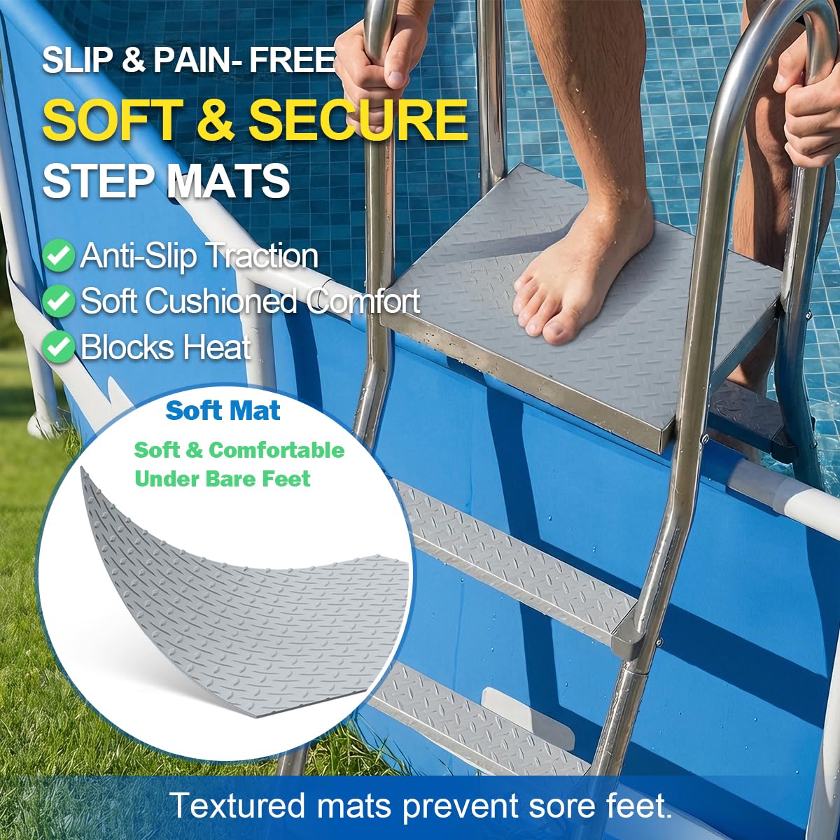 Abimars Above Ground Pool Ladder, 304 Stainless Steel Heavy Duty Pool Ladder with Non-Slip Wide Steps, 580 LBS Capacity, Fits 30-48 Inch High Pool Walls, Easy Entry for Outdoor Pools