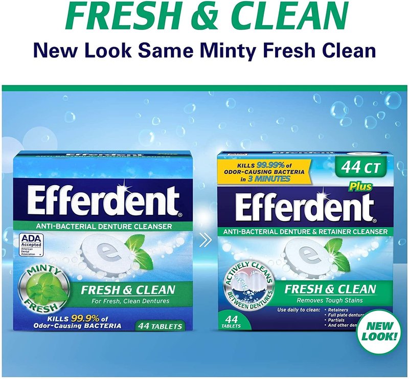 Efferdent Retainer Cleaning Tablets, Denture Cleaning Tablets for Dental Appliances, Minty Fresh & Clean, 44 Count (Pack of 5)