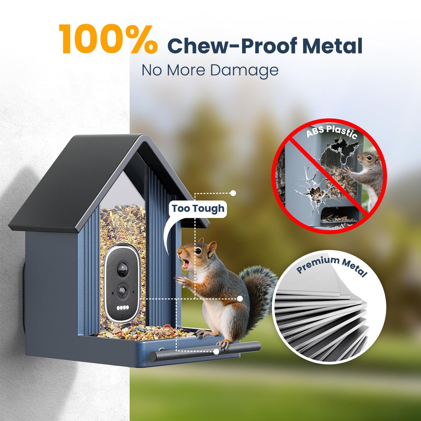 Smart Metal Bird Feeder with Camera, 2.5K UHD AI Identification, Wireless Solar Powered Outdoor for Garden Birding, Real-time Videos& Pictures, Premium Present