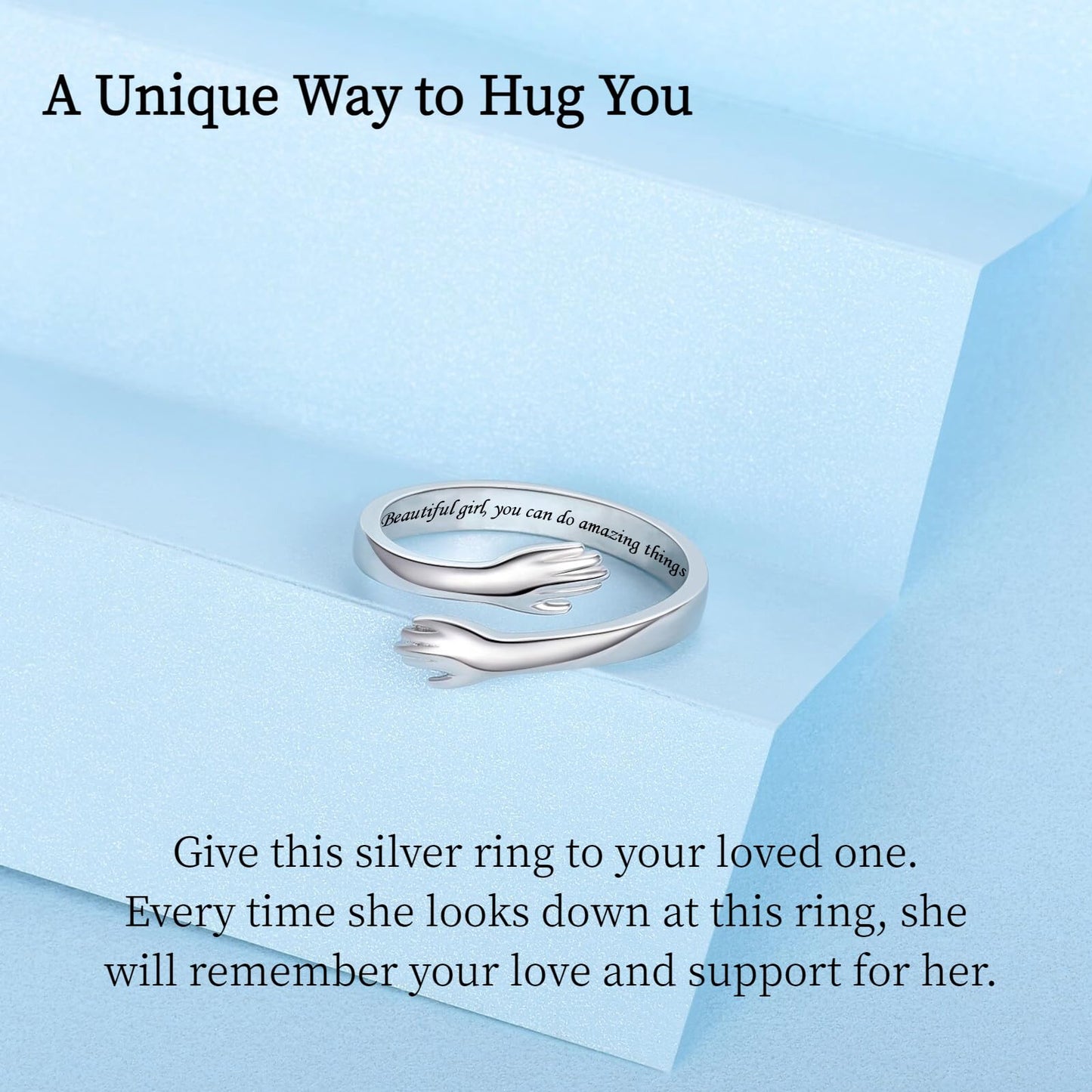 ACJFA Hug Rings for Women Sterling Silver Adjustable Ring for Women Daughter Hand Ring Jewelry for Birthday Gifts Holiday Gift for Teens(Beautiful *, you can do amazing things)