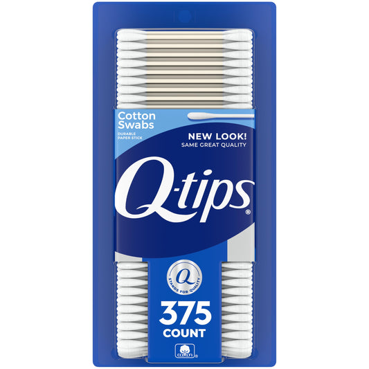 Q-tips Cotton Swabs for Hygiene and Beauty Care Original Cotton Swab Made with 100%-Cotton,375 Count (Pack of 12)