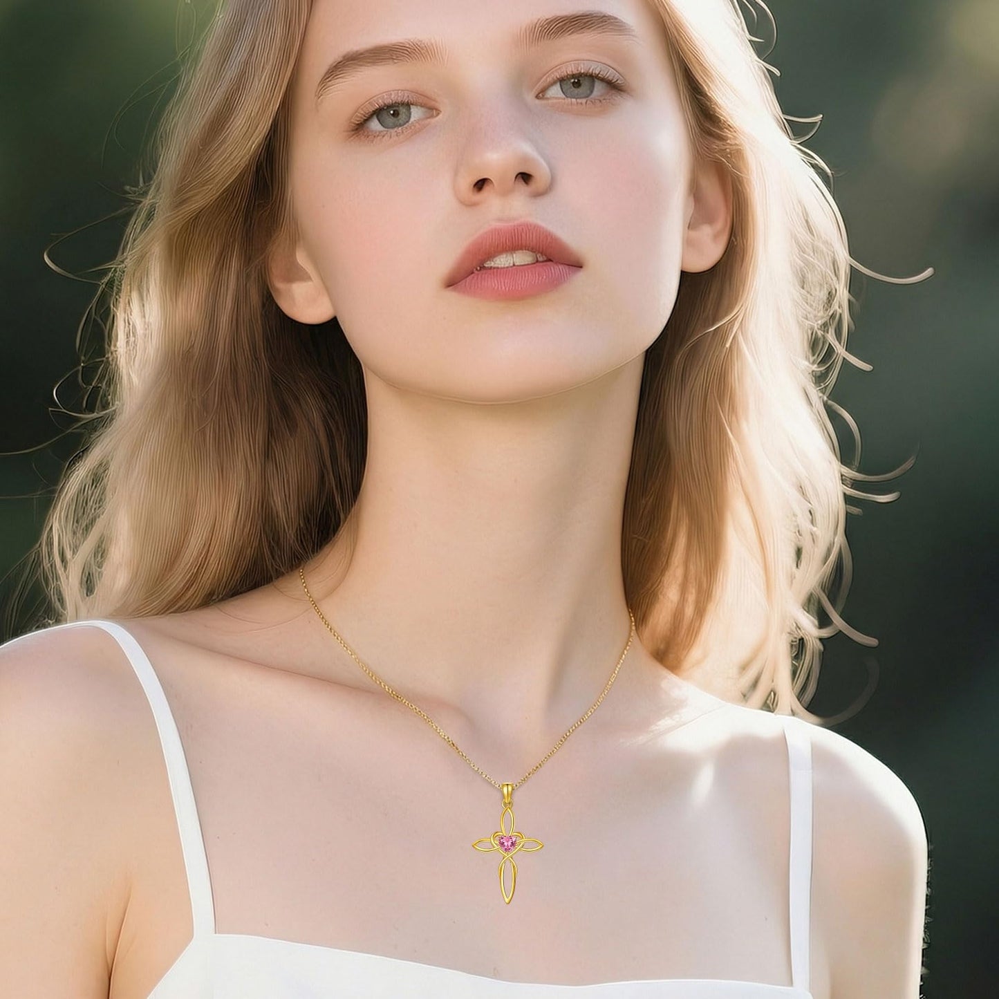 POIUY Celtic Knot Cross Birthstone Necklace for Women Irish Infinity Heart Pendant Cross Jewelry Baptism Faith Anniversary Valentines Birthday Mothers Day Gifts for Mom Wife Her