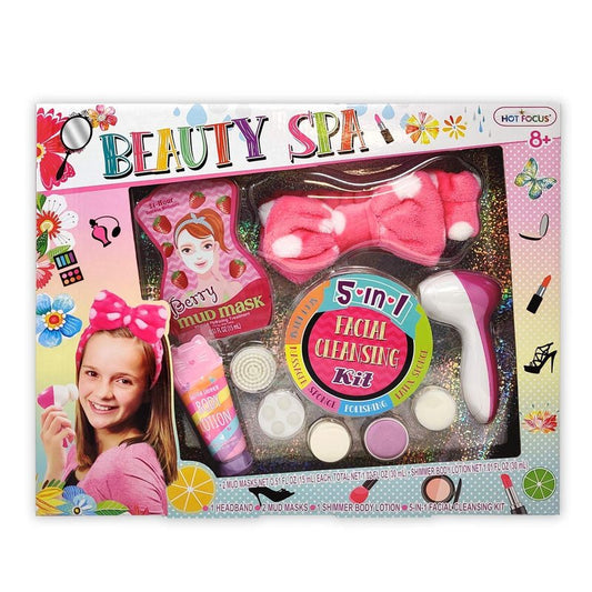 Hot Focus Kids Spa For Girls Toys Day Spa Kit - Kids Playset Deluxe Set With Facial Cleanser Machine Headband Mud Mask