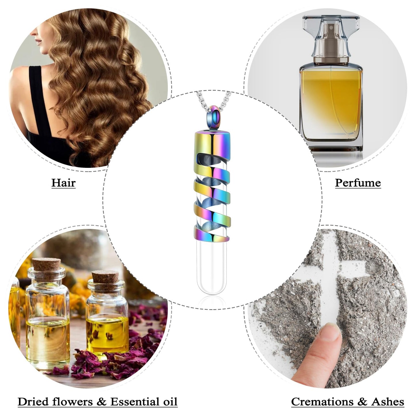 Oinsi Clear Glass Tube Cremation Urn Jewelry Ashes Holder Necklace Keepsake Memorial Pendant Including Box/Fill Kits (Colorful (Angel wing))