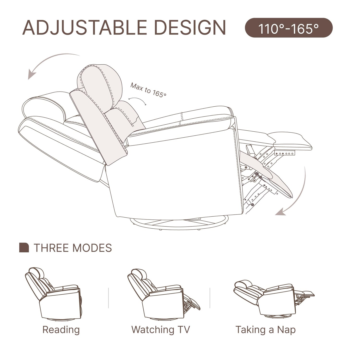 KISLOT Leather Recliner Chair, 360° Swivel Rocker for Adults Manual Rocking Reclining Chair with Adjustable Backrest Footrest for Living Room Bedroom Home Theater Seating