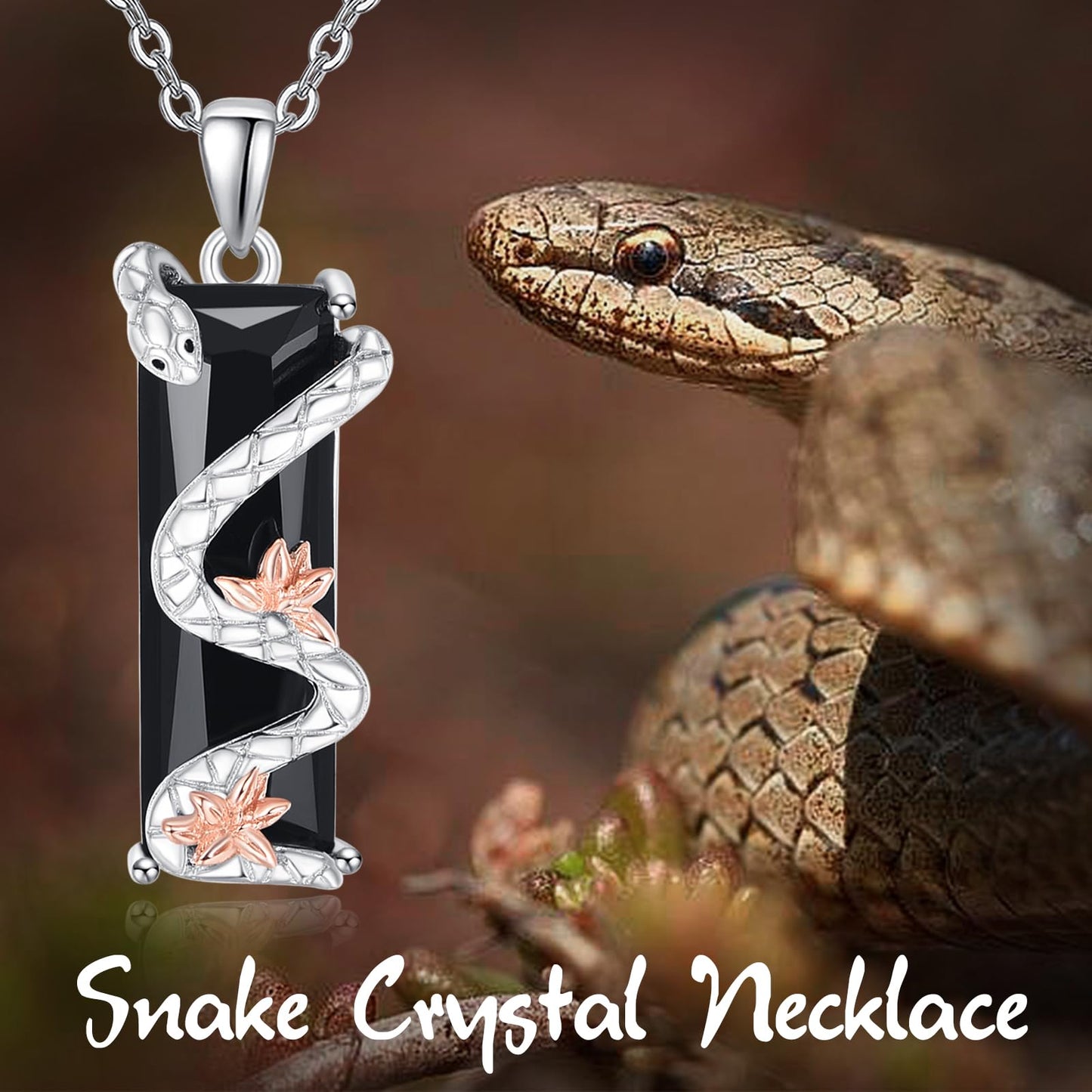 AENEAS Prime 2025 Men's Snake Necklace Sterling Silver Snake Pendant Black Crystal Flower Graduation Jewelry Gifts for Him Men Women