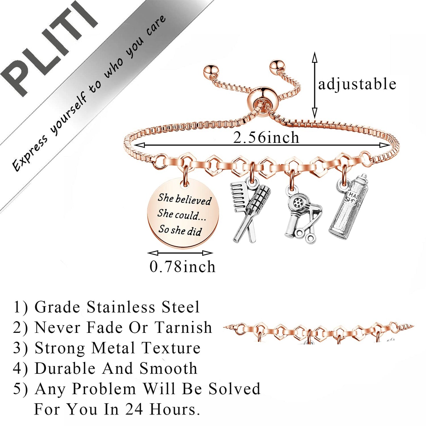 PLITI Hairstylist Gifts Hairdresser Gift Hair Stylist Bracelet Barber Gifts She Believed She Could So She Did Hairdresser Jewelry Cosmetology Graduation Gift (She Believed Hairstylist rg)