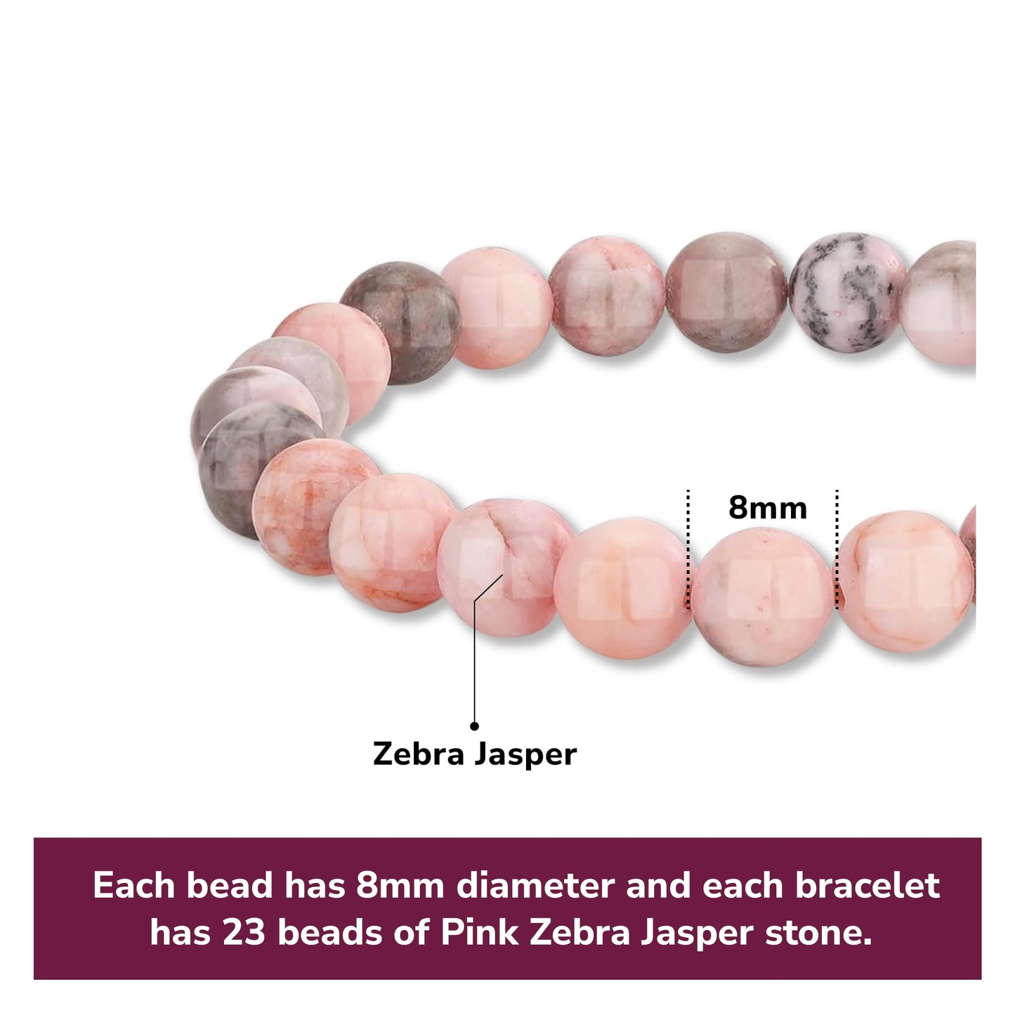 Crystal Vibe Pink Zebra Jasper Bracelet for Balance and Harmony - 8mm Beaded Bracelet for Women Men - Healing Crystal Bracelet - Elastic Adjustable Size