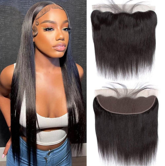 13x4 Lace Frontal Closure Ear to Ear HD Lace Frontal 14 Inch Brazilian Straight Frontal Lace Closure Virgin Human Hair Frontals Natural Black 150% Density