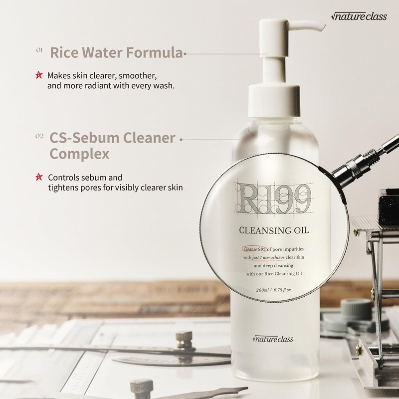 NATURECLASS R199 Rice Cleansing Oil Face Cleanser Korean Skincare Makeup Remover Oil Cleanser for Face Blackhead Remover Pore Control Double Cleansing Sensitive Skin 6.76 fl oz