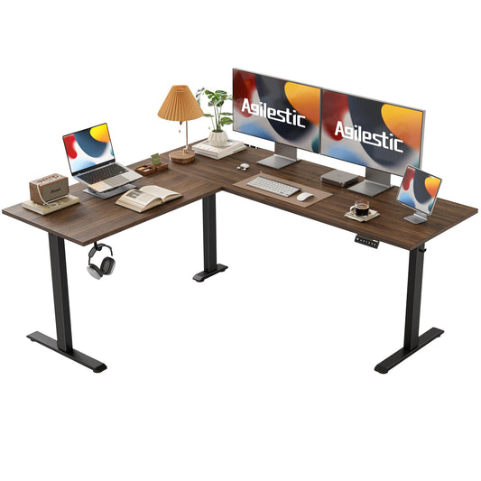Agilestic L Shaped Standing Desk Adjustable Height, Electric Corner Standing Desk, 63 x 55 inch Sit Stand Computer Table with Splice Board, Dark Walnut