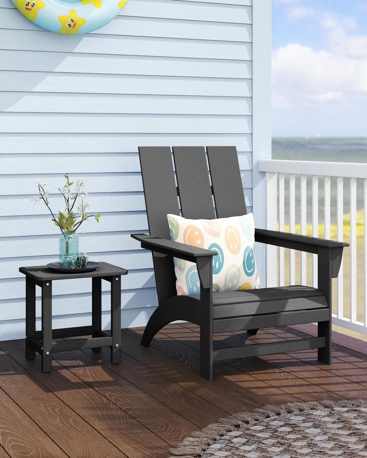 BIVODA Weatherproof Outdoor Side Table, HDPE Small Outdoor Table for Adirondack, 16.6-Inch Patio Square End Tables for Garden, Backyard, Porch, Deck, Balcony, Poolside (Black)
