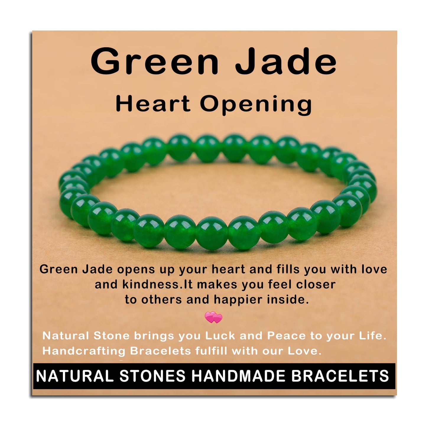 AD Beads Handmade Gemstone Stretch Elastic Bracelet Crystal Healing Reiki Nature's Beauty and Spiritual Essence Unisex (6mm, Green Jade (Heart Opening))